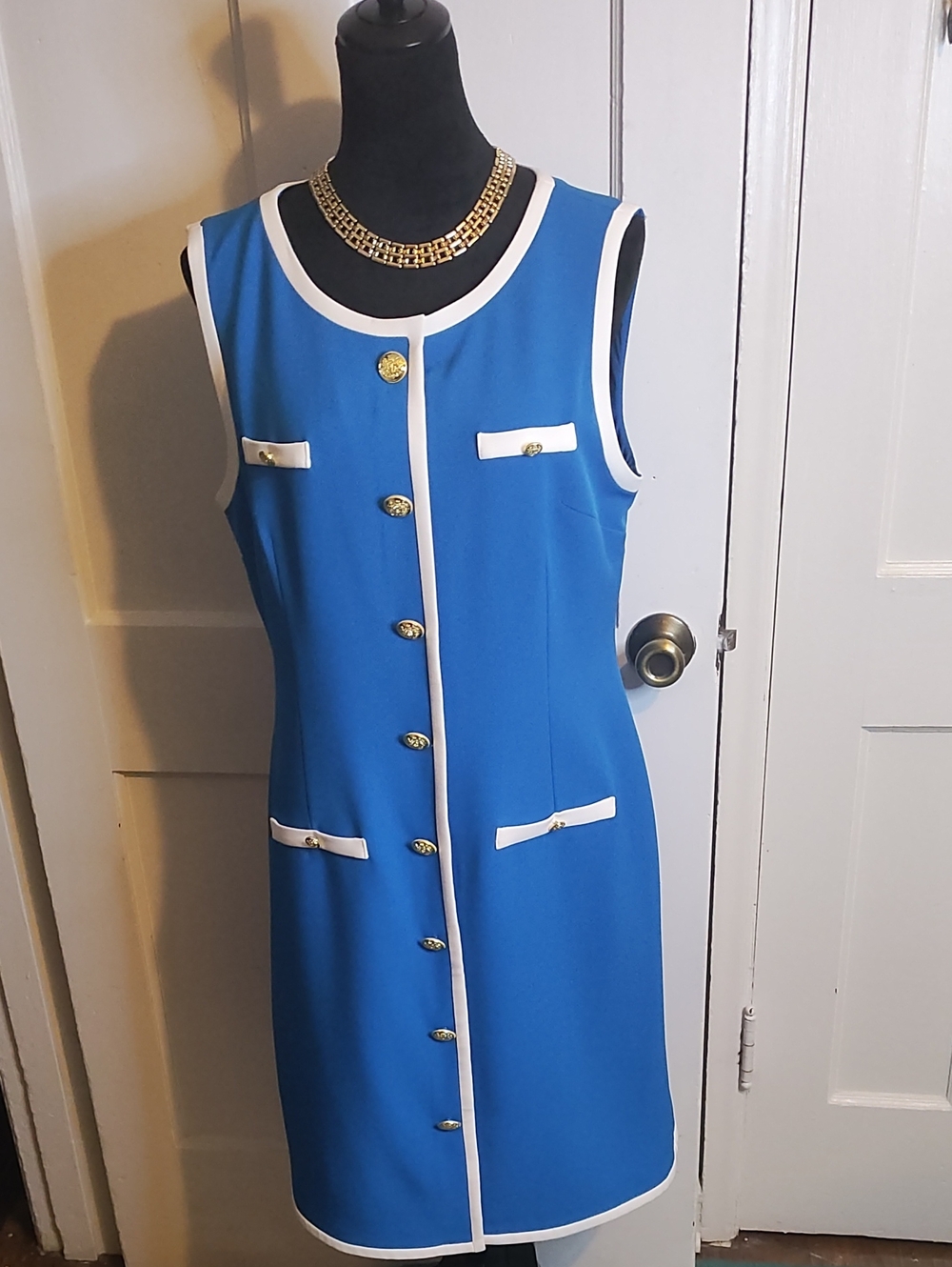 Preston & York sleeves blue and white dress